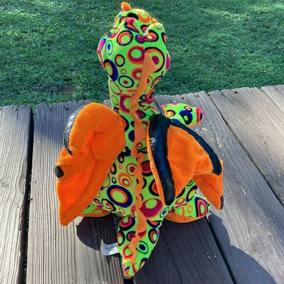 2009 Toy Factory Neon Dragon Plush 16” Psychedelic‎ Orange Wings w/Tag - Picture 3 of 7